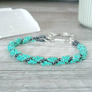 Green spiral rope beaded bracelet, adjustable bracelet 7 - 9"
